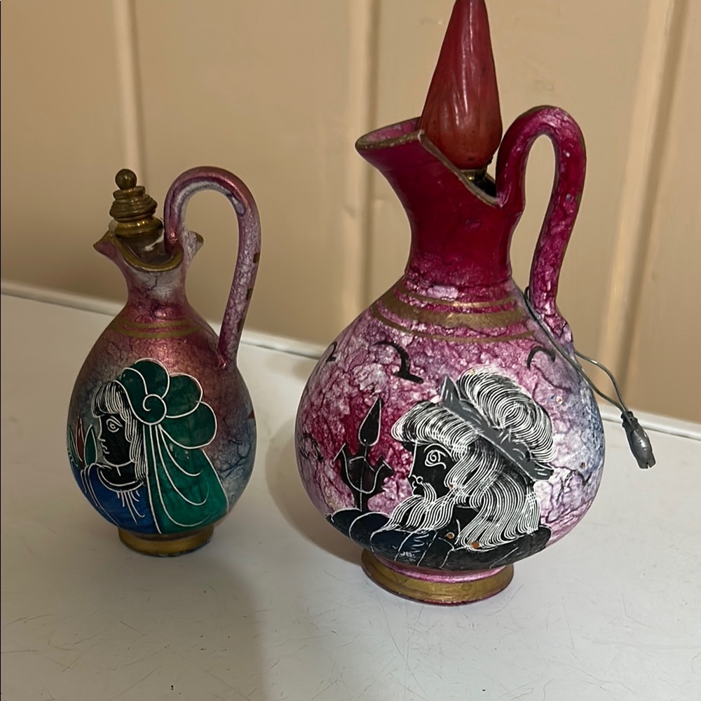 Vintage Decorative Pitcher Set hand painted in Red and Green
